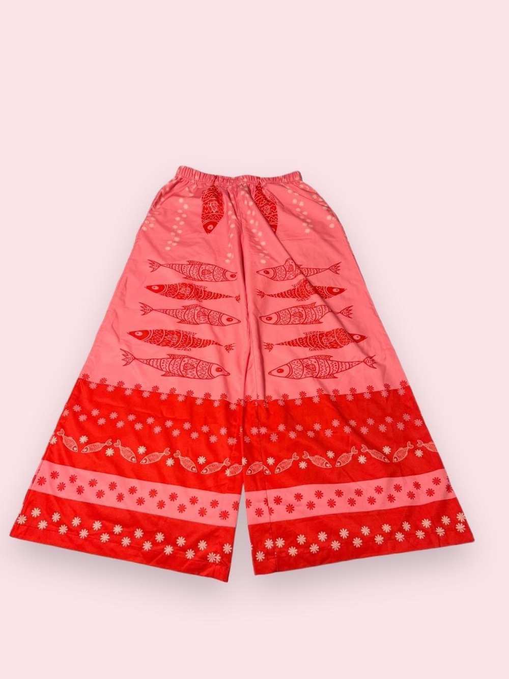 SHEIN Pink & Red Wide-Leg Fish Print Pants